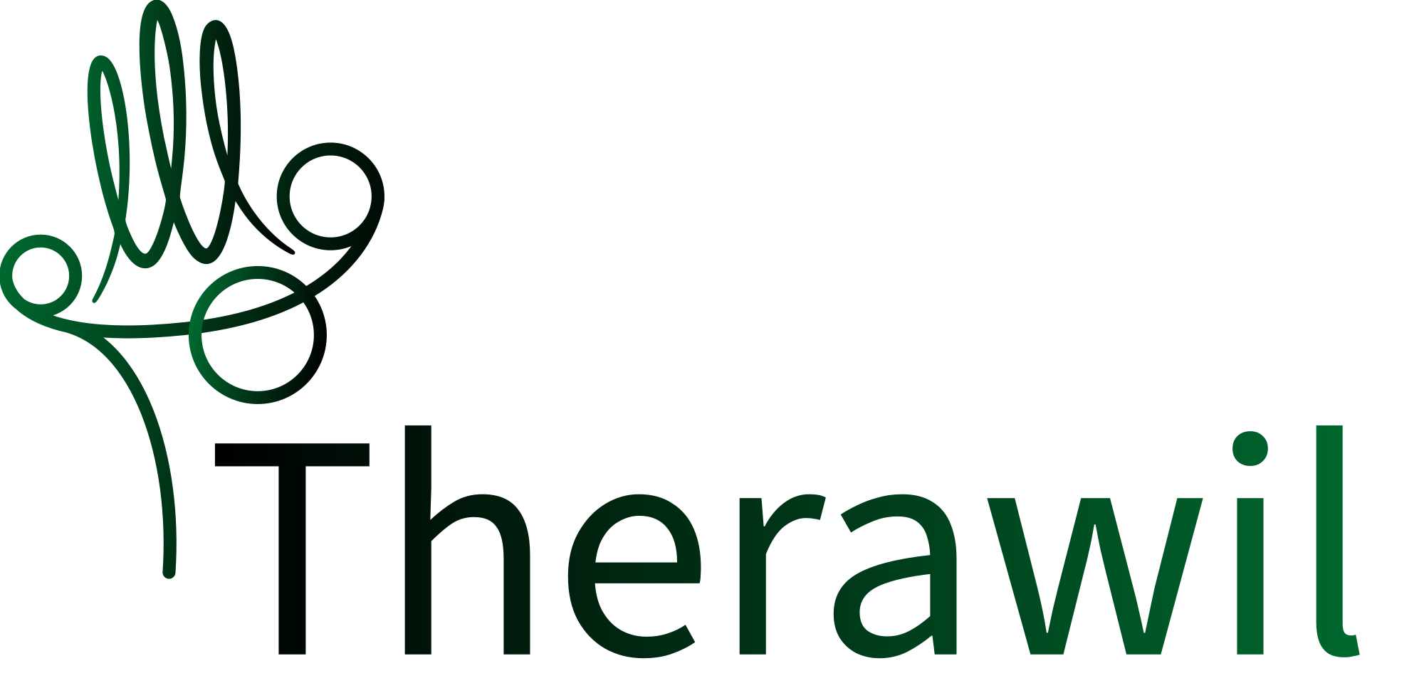 Wortbildzeichen von Therawil: die gezeichnete Hand links, daneben der Schriftzug Therawil in Grün